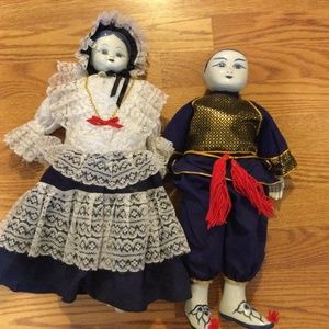 VTG Blue Asian Deft Style Porcelain Pair Doll 18”